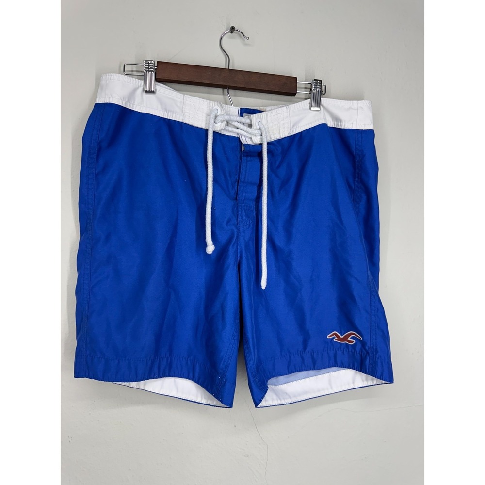 Hollister California Swim Trunks Mens XL Blue White Embroidered Logo Drawstring